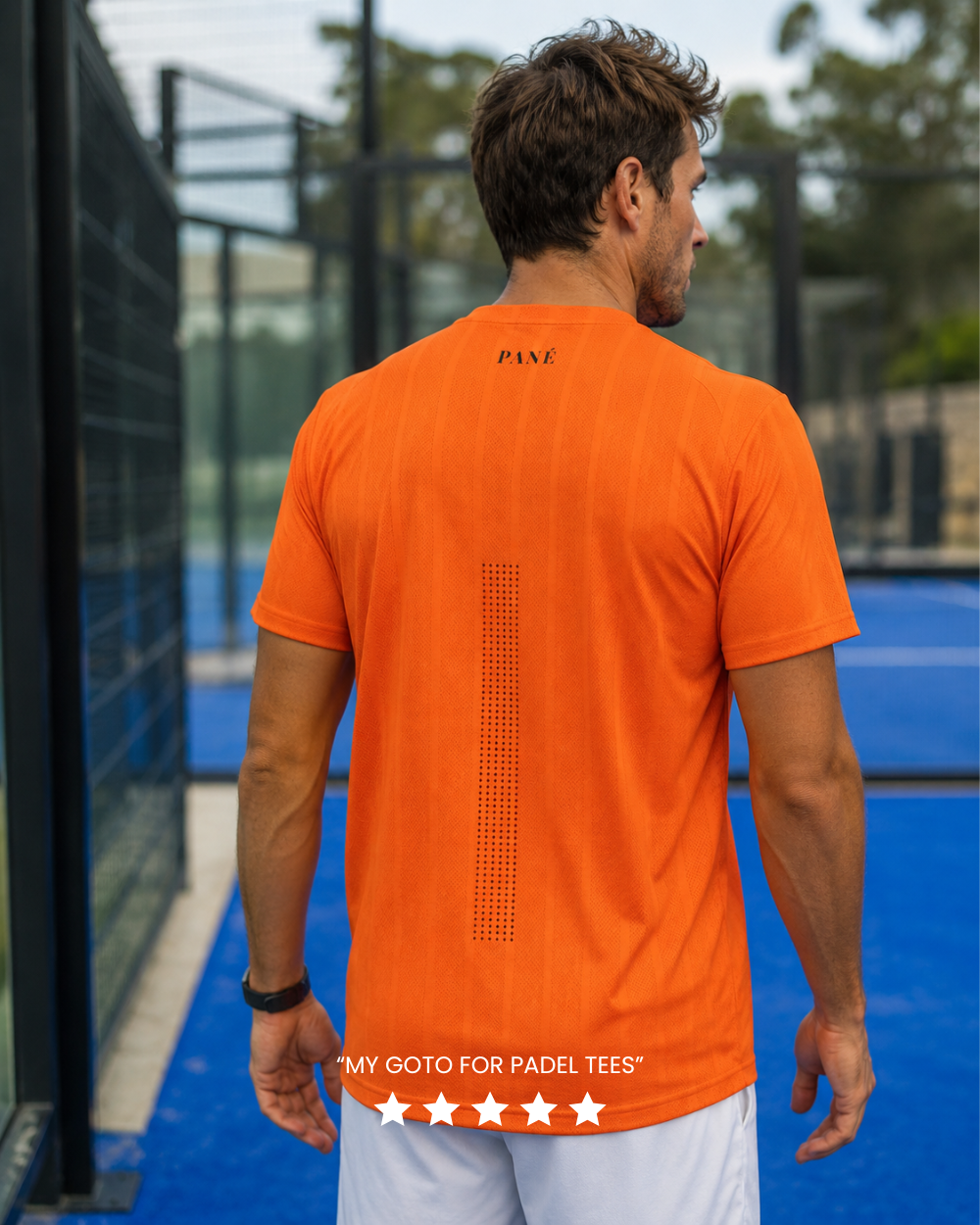 Existing Pané player review artwork: orange performance tee