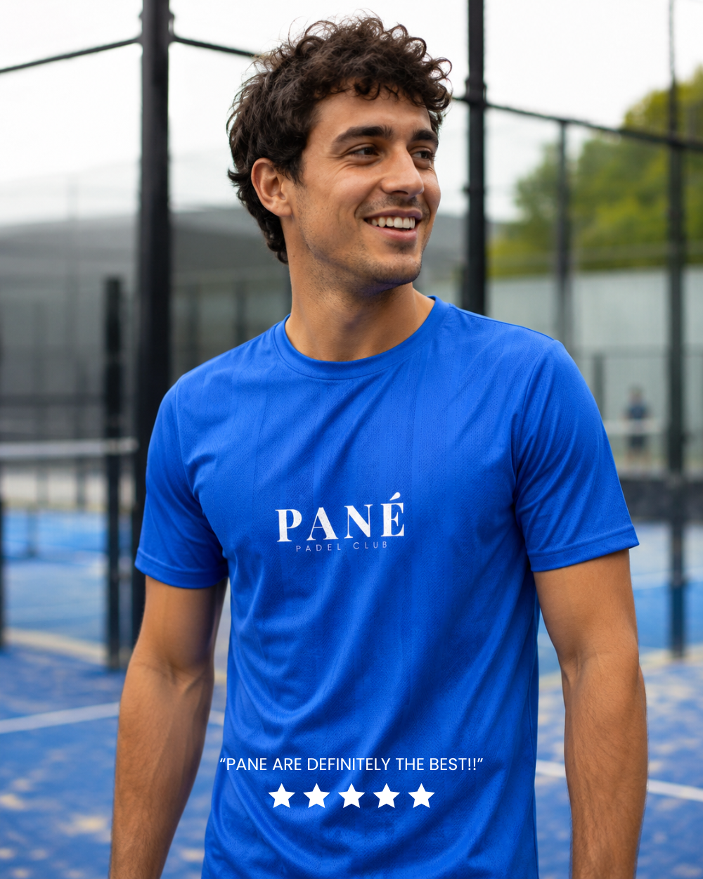 Existing Pané player review artwork: blue performance tee